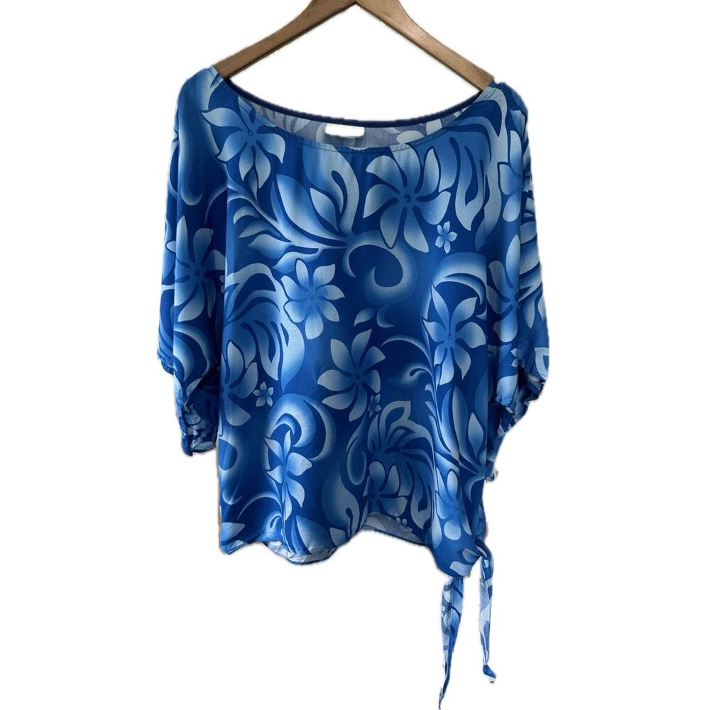 NWT Lee's Fashion Hawaii LLC Hawaiian Wide Short Sleeves Side Self Tie Tunic Top